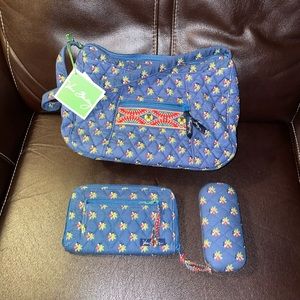 VERA BRADLEY EMILY HOBO BAG, WALLET AND GLASS CASE.  Bag is NWT